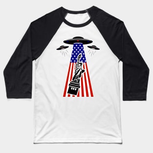 Alien abduction Statue of Liberty, USA Flag Baseball T-Shirt